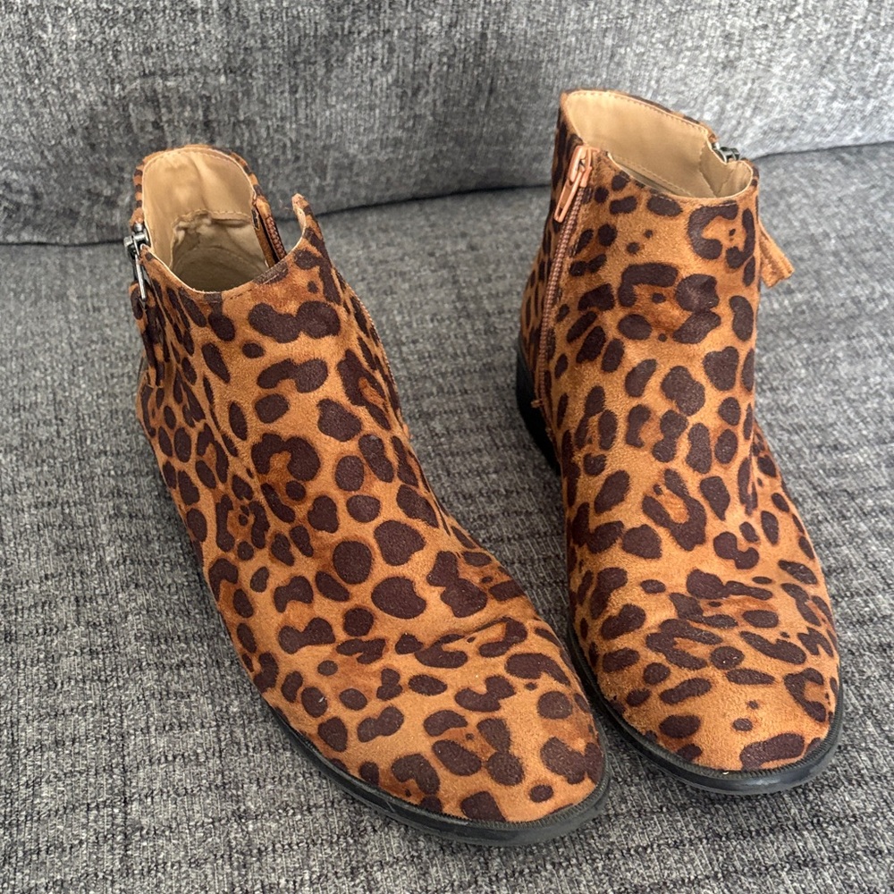 Time and Tru Brown Leopard Ankle Booties